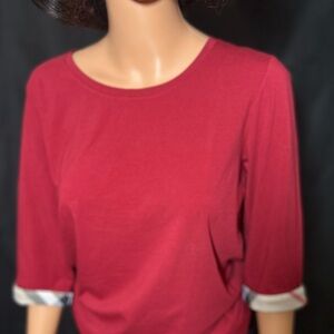 Burberry Red Mid-Sleeve Top with Cuffed Sleeves